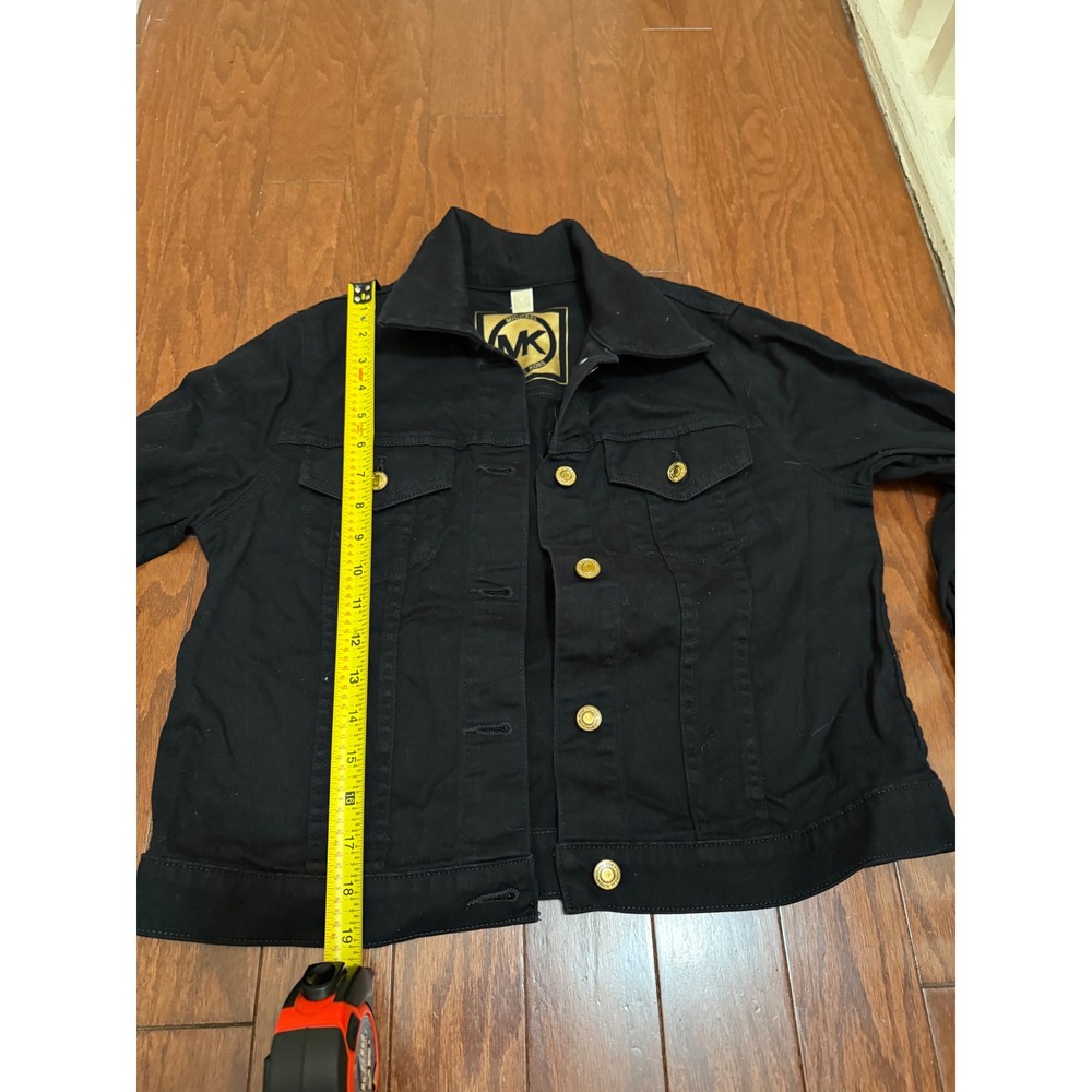 Michael Michael Kors Black Denim Jacket Gold Hardware Trucker MK Logo Womens M - Picture 4 of 5